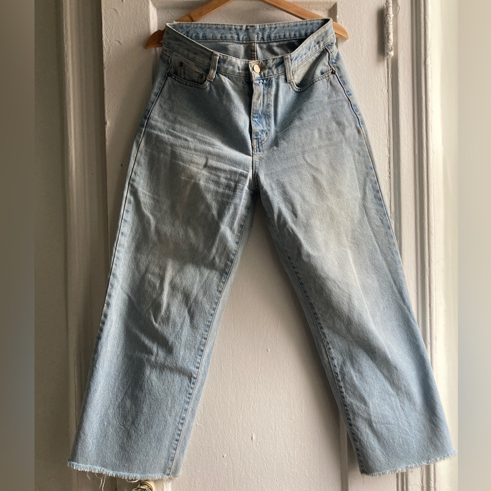 Oak and fort wide leg cropped raw hem pants